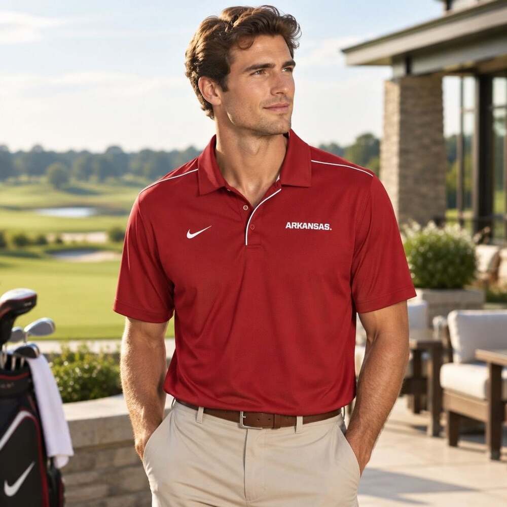 Nike Arkansas Razorbacks Dri-Fit Polo Size XL Red Golf Shirt